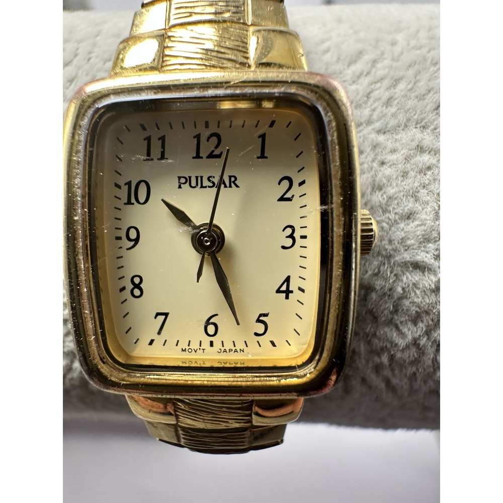 Pulsar V811-X055 Ladies Watch New Battery 18MM 6" Stretch Band Gold Tone C24
